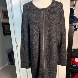 Talbots | Womens Black Marled Long zippered Cardigan | 1 X | Cotton/Rayon blend